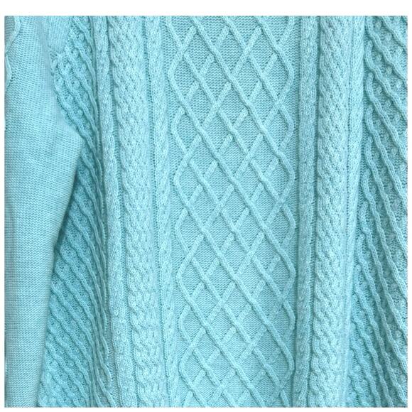 Talbots Women’s XL 16/18  Blue Cable Knit Mock Neck Sweater Silver Buttons - Picture 5 of 12